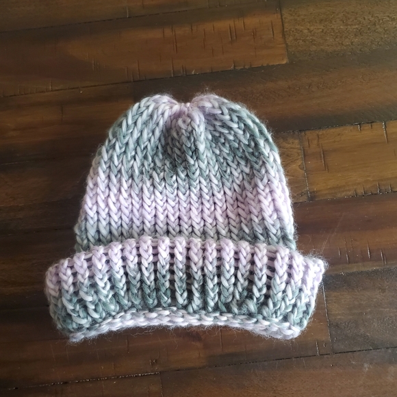Hand Knitted Soft Purple Gray Ombre Design Beanie - Picture 4 of 4